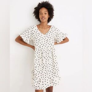 NWT Madewell Lightspun Rufflesleeve Baby Doll Dress, Black and White, Size L